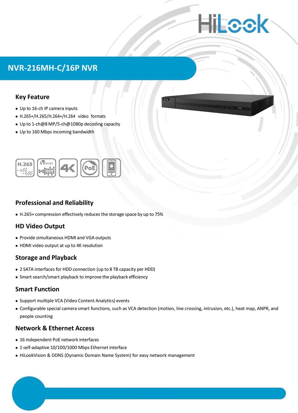 HiLook NVR-216MH-C/16P 16CH C Series NVR with 3TB HDD 0